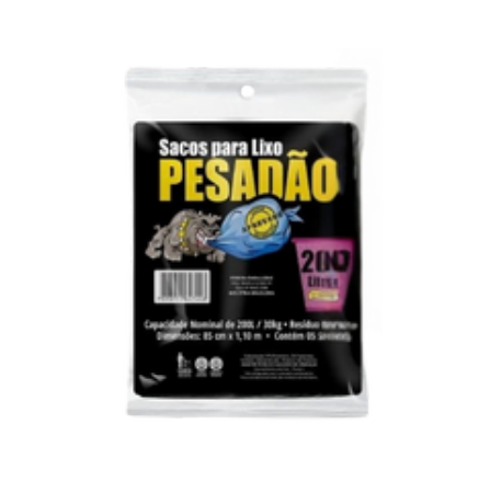 SACO PRETO PARA LIXO - ALMOFADA COM 05 UNIDADES - 200 LT - PESADAO