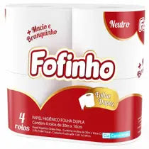 PAPEL HIGIENICO NEUTRO - FOLHA DUPLA - 4 ROLOS C/30 M CADA - FOFINHO