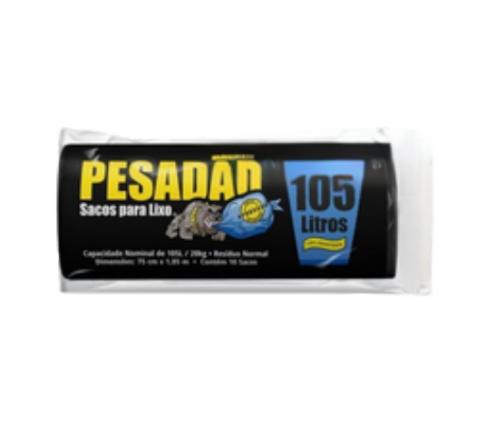 SACO PRETO PARA LIXO - ROLO COM 10 UNIDADES - 105 LT - PESADÃO