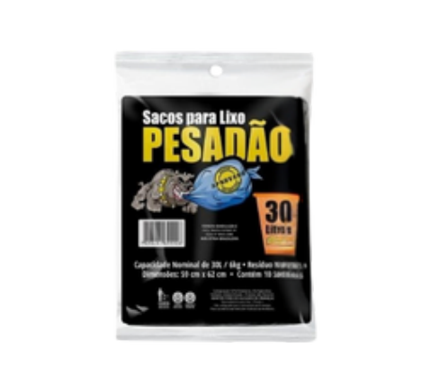 SACO PRETO PARA LIXO - ALMOFADA COM 20 UNIDADES - 30 LT - PESADAO