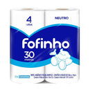 PAPEL HIGIENICO NEUTRO - FOLHA SIMPLES - 4 ROLOS C/30 M CADA - FOFINHO