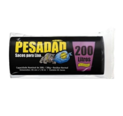 SACO PRETO PARA LIXO - ROLO COM 20 UNIDADES - 200 LT - PESADAO